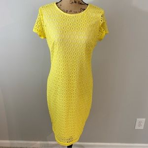 NWOT Bisou Bisou Yellow Michele Eyelet Lace Sheath Midi Dress SIze 10